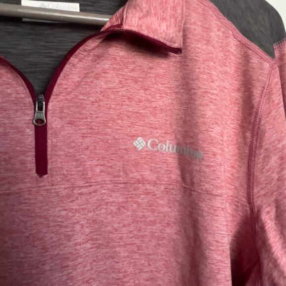 Columbia Quarter Zip Pullover Mens Medium Omni-Wick Heather Red Gray Soft - Picture 2 of 5